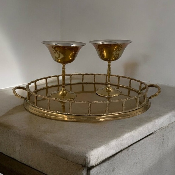 Mid Century Brass Wine Serving Set, Tray, Pitcher And Goblets, Functional Decor - Picture 2 of 10